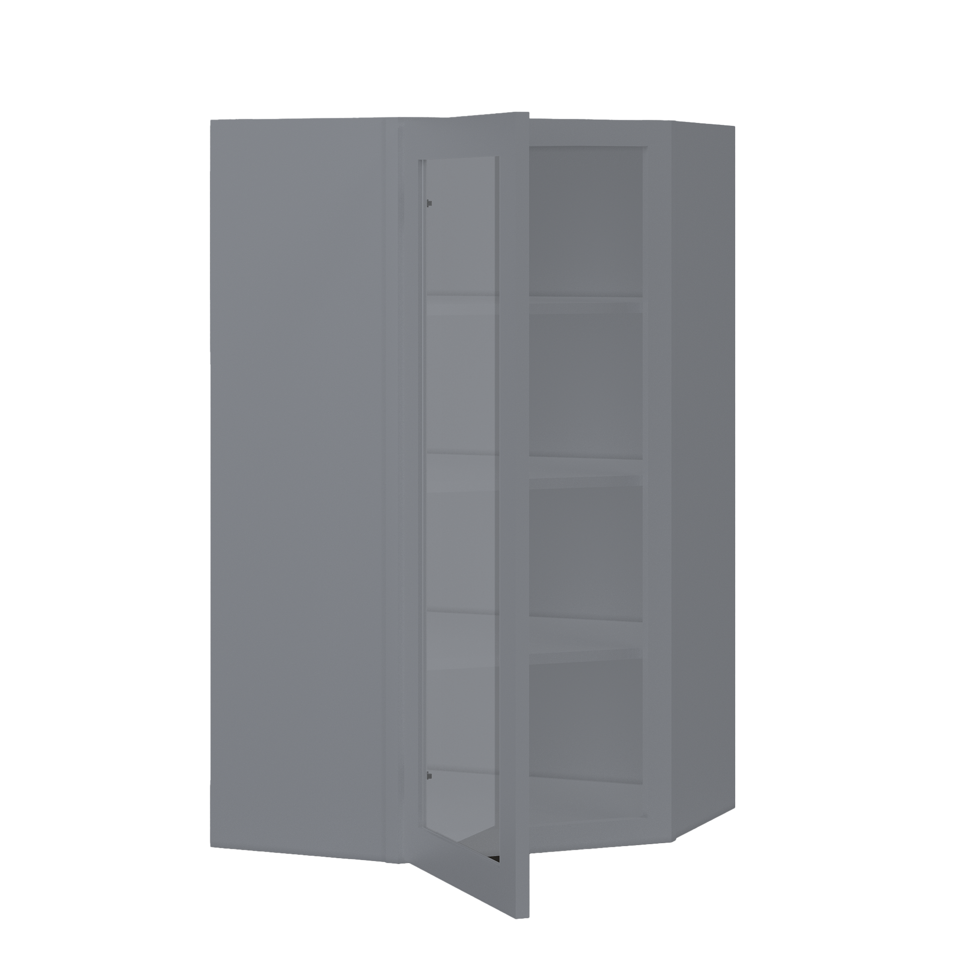 Frosted Glass Diagonal Corner Wall Kitchen Cabinet DCMD2442 Colonial Gray LessCare 24 in. width 42 in. height 12 in.