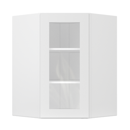 Frosted Glass Diagonal Corner Wall Kitchen Cabinet DCMD2736 Alpina White LessCare 27 in. width 36 in. height 15 in.