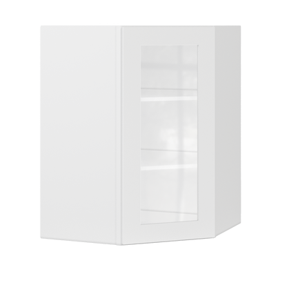 Frosted Glass Diagonal Corner Wall Kitchen Cabinet DCMD2736 Alpina White LessCare 27 in. width 36 in. height 15 in.