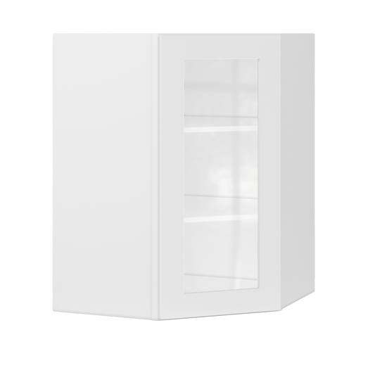 Frosted Glass Diagonal Corner Wall Kitchen Cabinet DCMD2736 Alpina White LessCare 27 in. width 36 in. height 15 in.