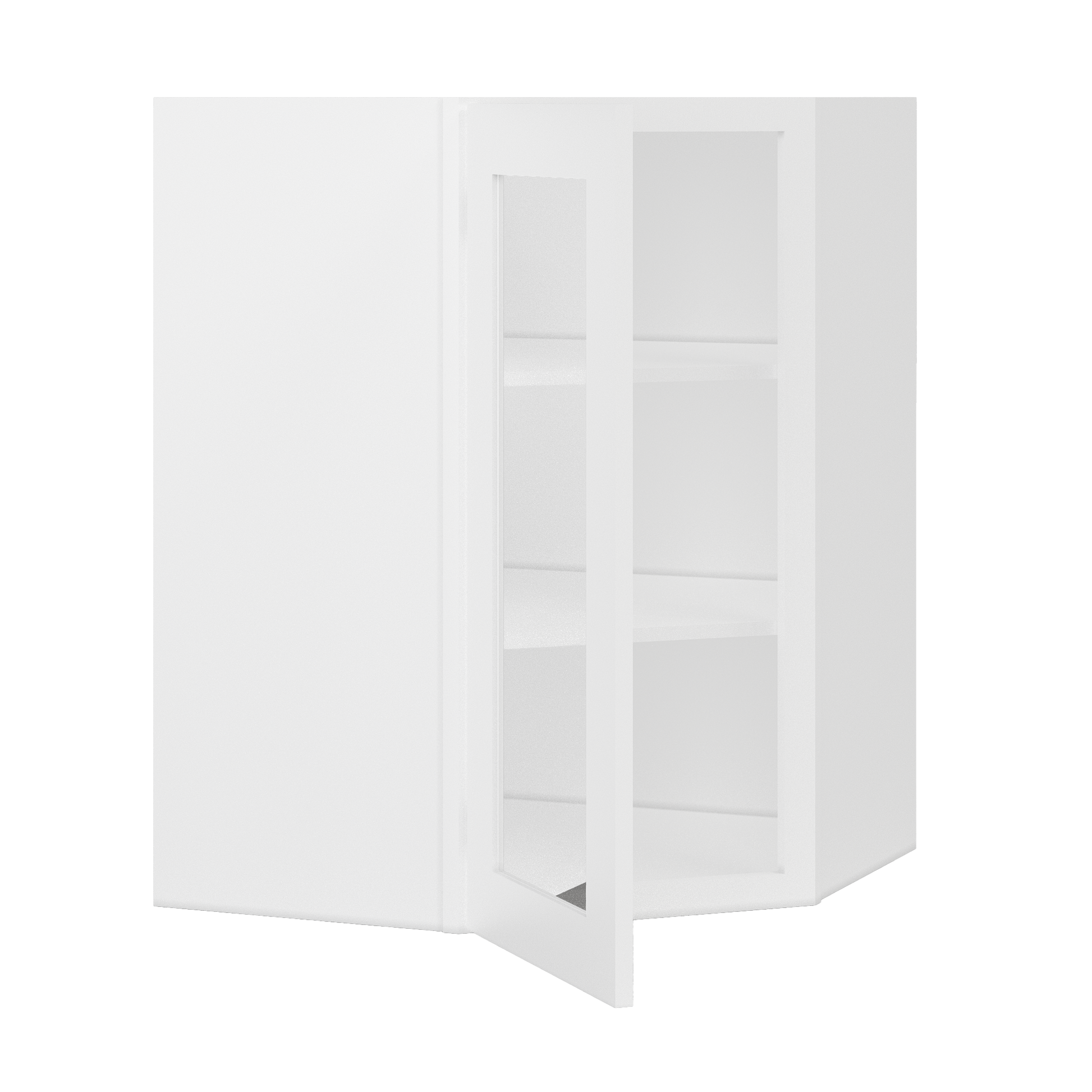 Frosted Glass Diagonal Corner Wall Kitchen Cabinet DCMD2736 Alpina White LessCare 27 in. width 36 in. height 15 in.
