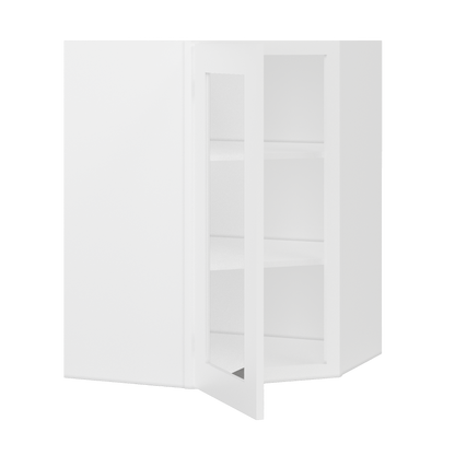 Frosted Glass Diagonal Corner Wall Kitchen Cabinet DCMD2736 Alpina White LessCare 27 in. width 36 in. height 15 in.