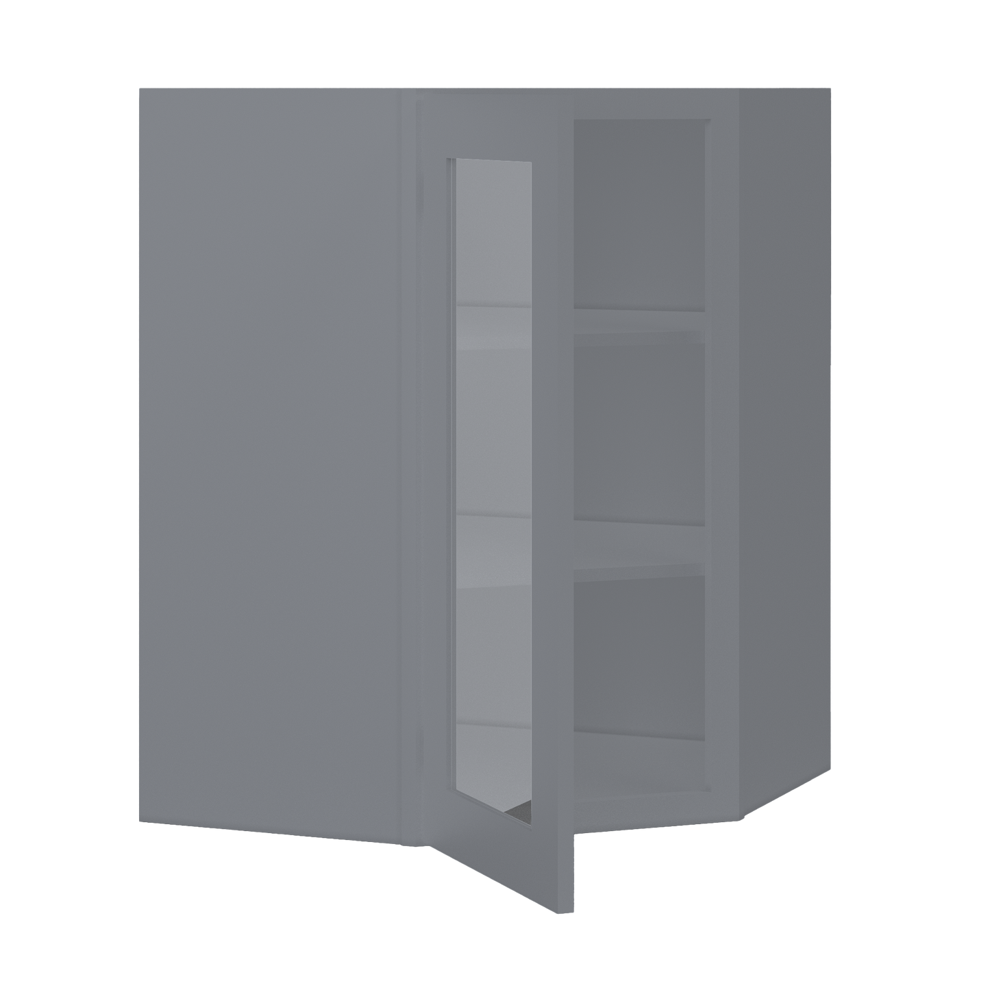 Frosted Glass Diagonal Corner Wall Kitchen Cabinet DCMD2736 Colonial Gray LessCare 27 in. width 36 in. height 15 in.