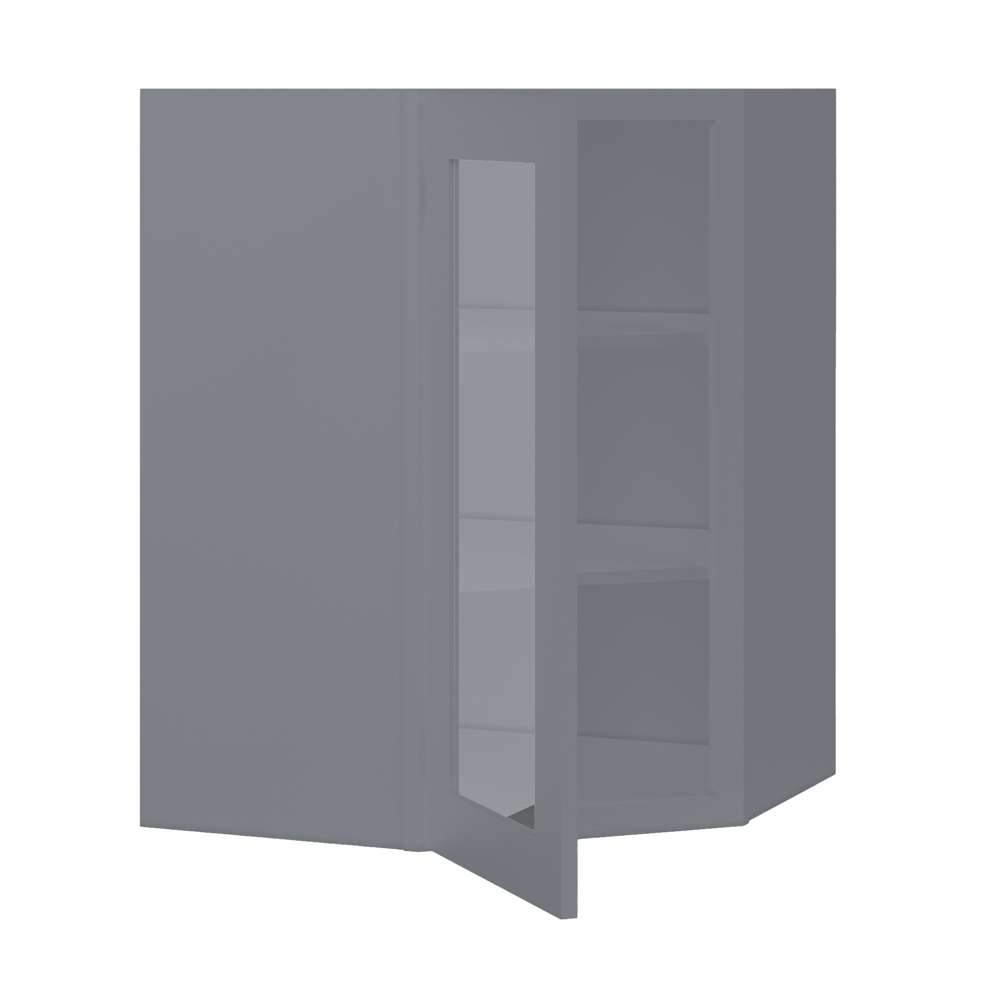 Frosted Glass Diagonal Corner Wall Kitchen Cabinet DCMD2736 Colonial Gray LessCare 27 in. width 36 in. height 15 in.