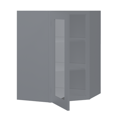 Frosted Glass Diagonal Corner Wall Kitchen Cabinet DCMD2736 Colonial Gray LessCare 27 in. width 36 in. height 15 in.