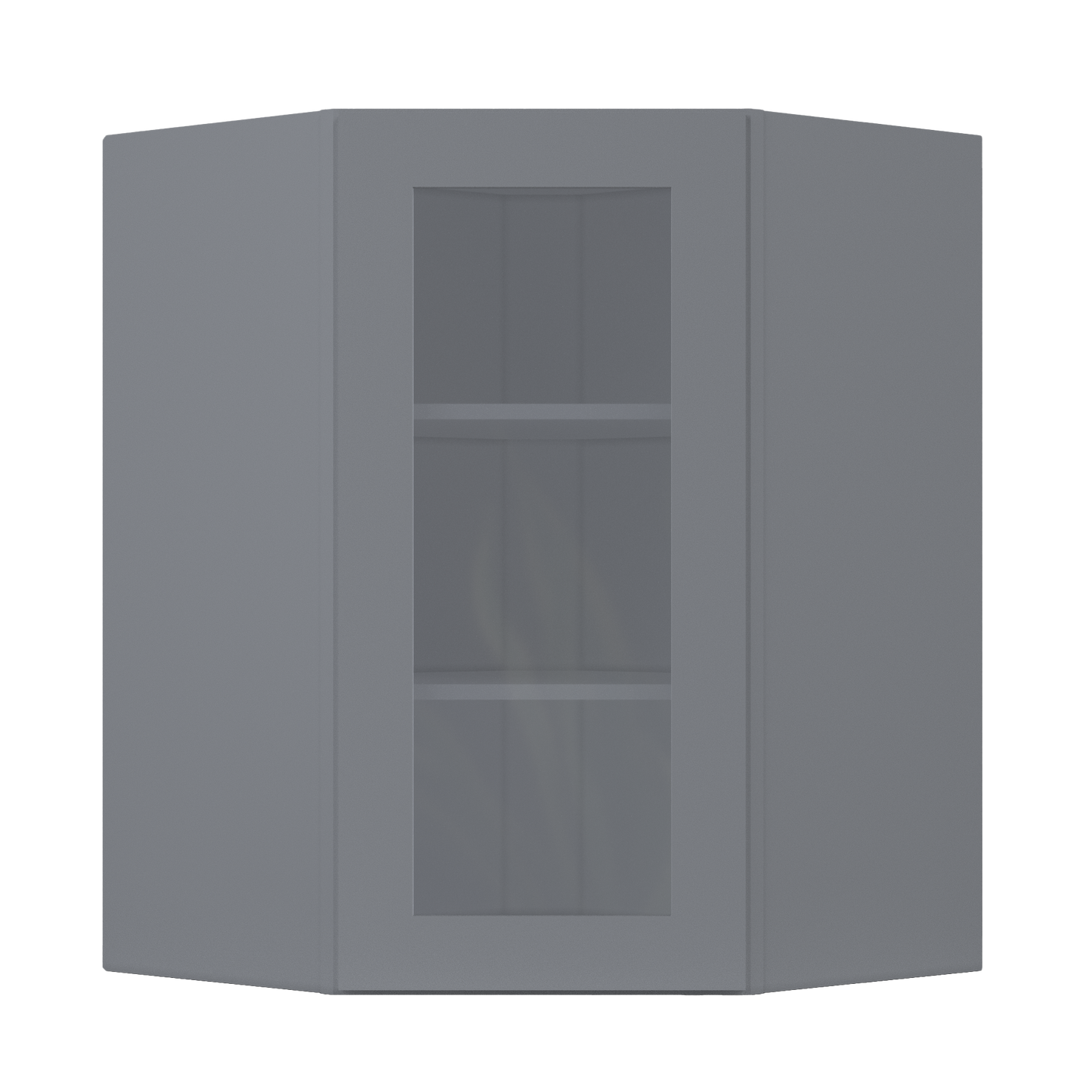 Frosted Glass Diagonal Corner Wall Kitchen Cabinet DCMD2736 Colonial Gray LessCare 27 in. width 36 in. height 15 in.