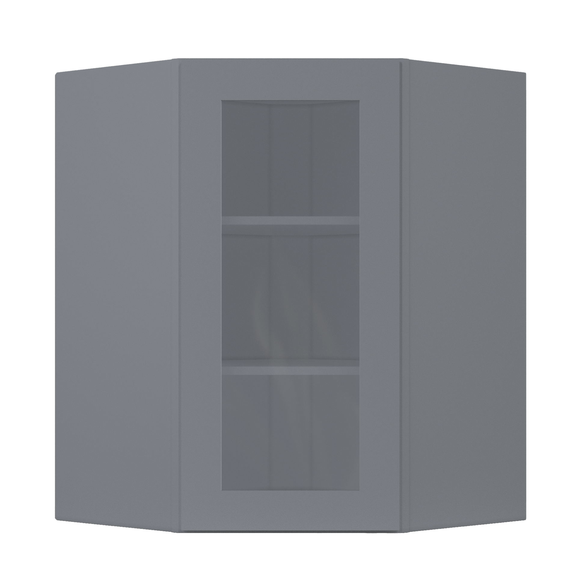 Frosted Glass Diagonal Corner Wall Kitchen Cabinet DCMD2736 Colonial Gray LessCare 27 in. width 36 in. height 15 in.
