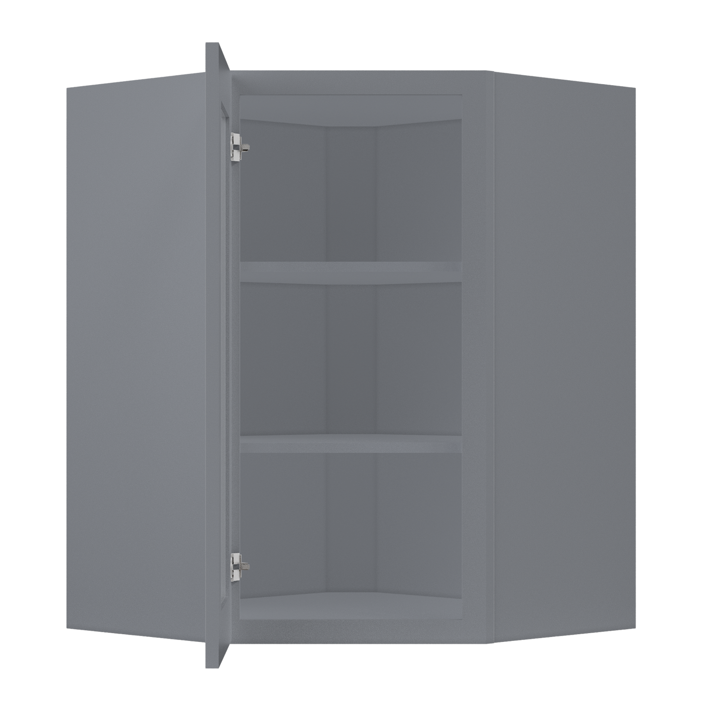 Frosted Glass Diagonal Corner Wall Kitchen Cabinet DCMD2736 Colonial Gray LessCare 27 in. width 36 in. height 15 in.