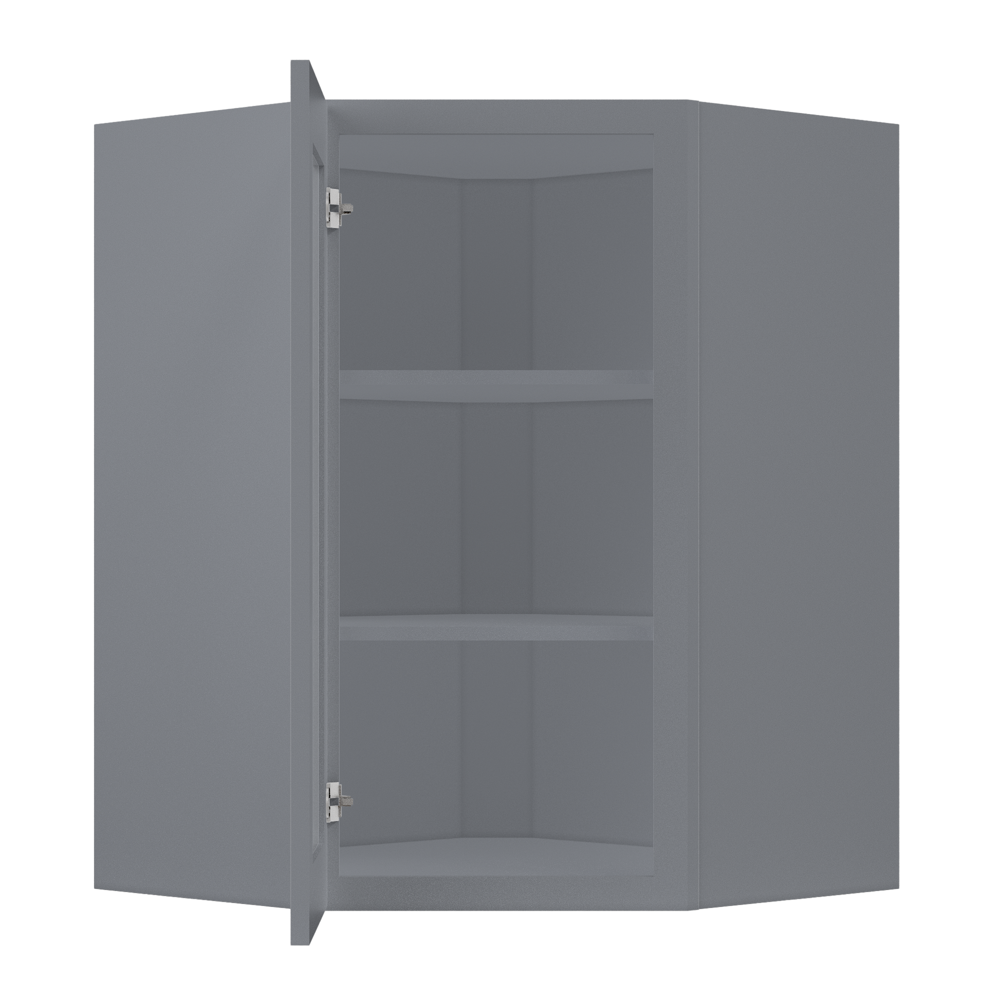 Frosted Glass Diagonal Corner Wall Kitchen Cabinet DCMD2736 Colonial Gray LessCare 27 in. width 36 in. height 15 in.