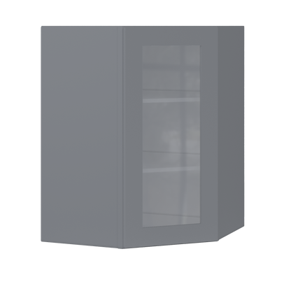 Frosted Glass Diagonal Corner Wall Kitchen Cabinet DCMD2736 Colonial Gray LessCare 27 in. width 36 in. height 15 in.