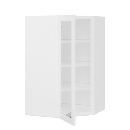 Frosted Glass Diagonal Corner Wall Kitchen Cabinet DCMD2742 Alpina White LessCare 27 in. width 42 in. height 15 in.