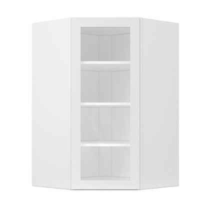 Frosted Glass Diagonal Corner Wall Kitchen Cabinet DCMD2742 Alpina White LessCare 27 in. width 42 in. height 15 in.