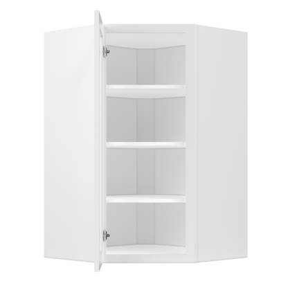Frosted Glass Diagonal Corner Wall Kitchen Cabinet DCMD2742 Alpina White LessCare 27 in. width 42 in. height 15 in.