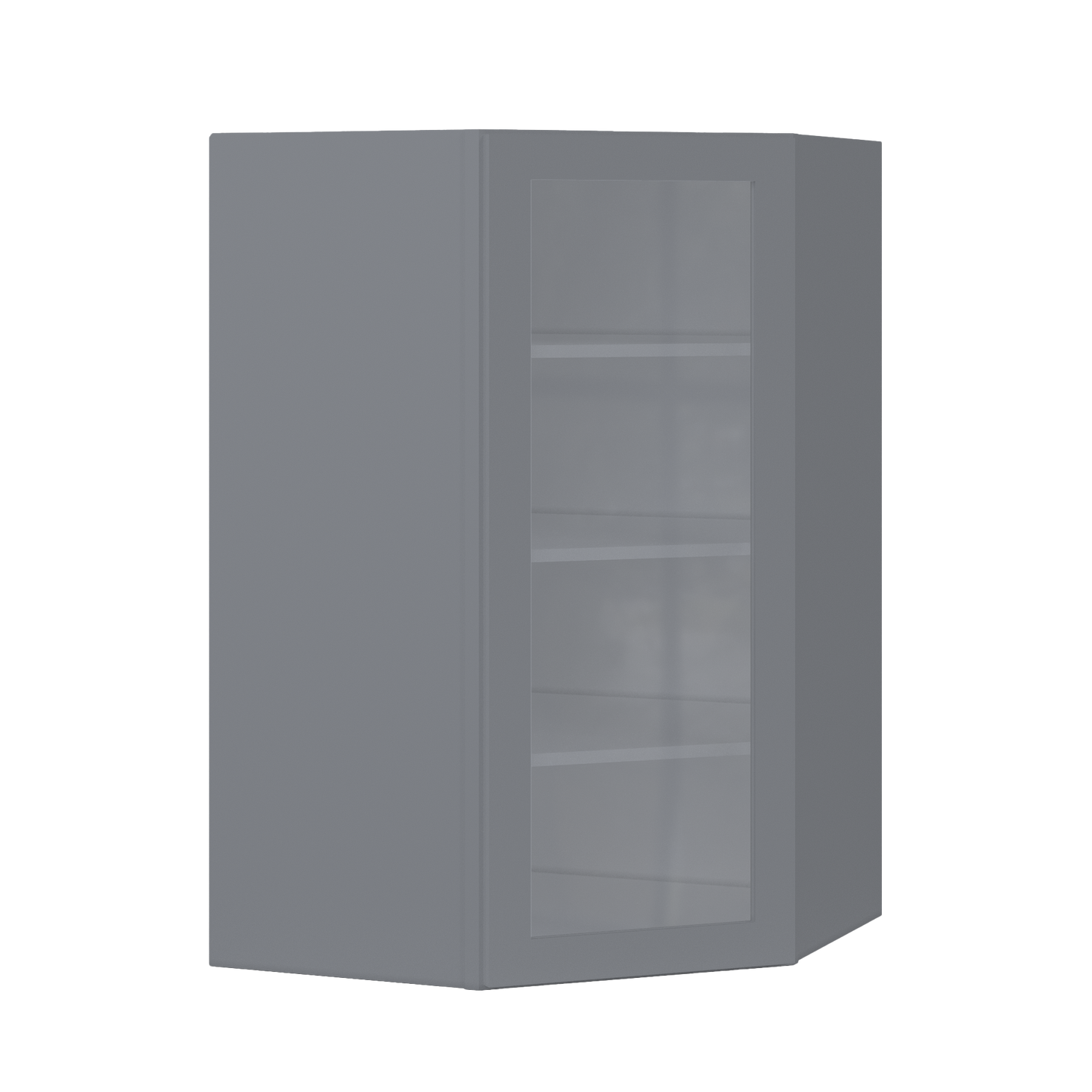 Frosted Glass Diagonal Corner Wall Kitchen Cabinet DCMD2742 Colonial Gray LessCare 27 in. width 42 in. height 15 in.