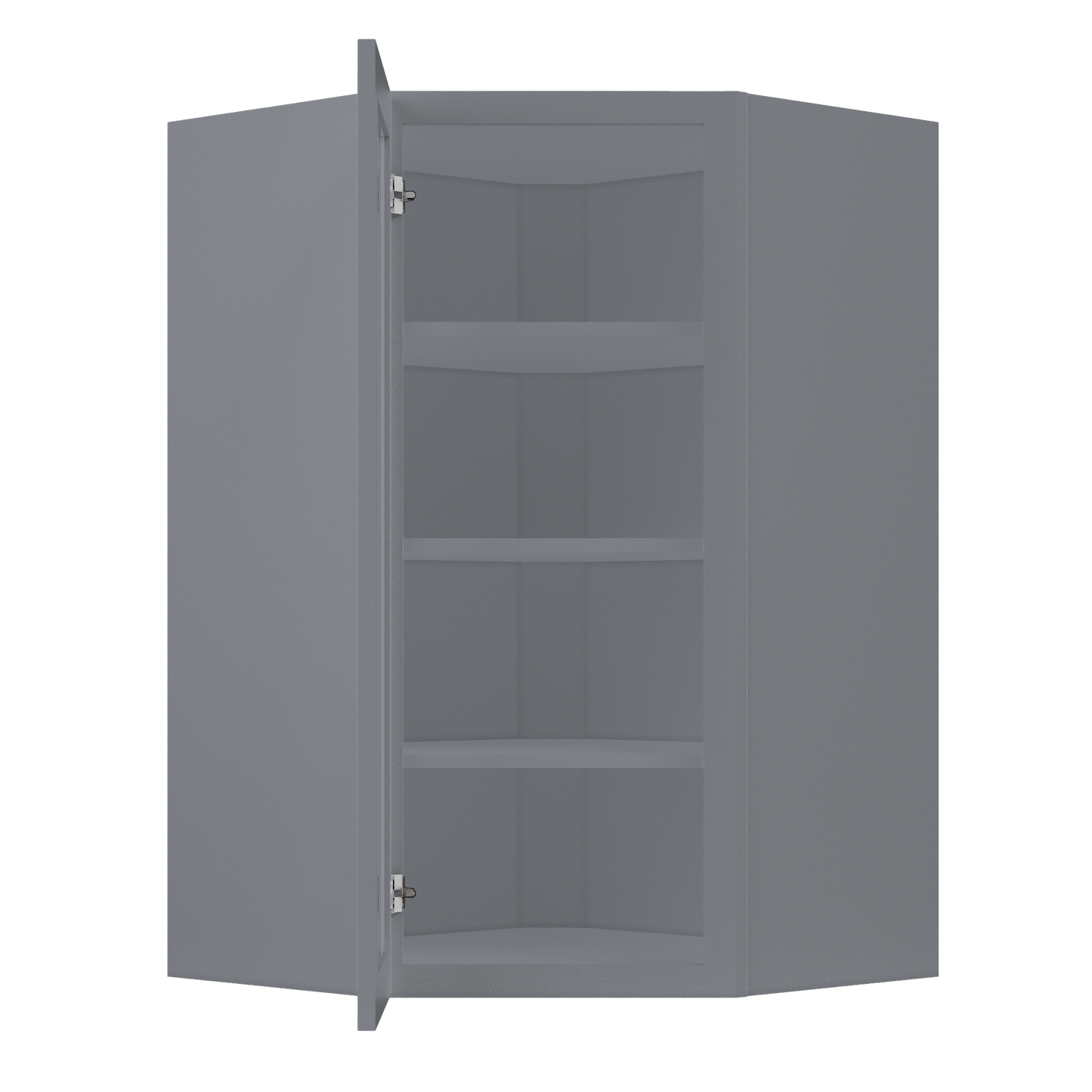 Frosted Glass Diagonal Corner Wall Kitchen Cabinet DCMD2742 Colonial Gray LessCare 27 in. width 42 in. height 15 in.