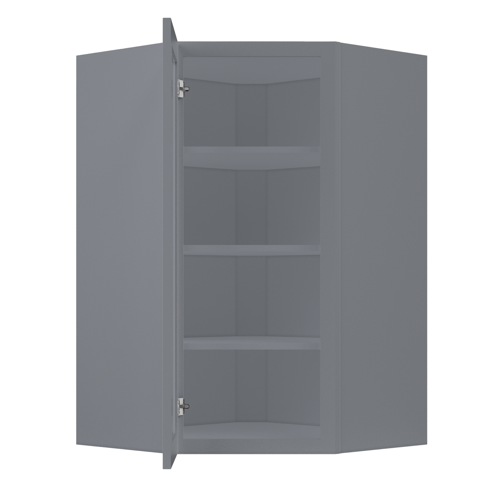 Frosted Glass Diagonal Corner Wall Kitchen Cabinet DCMD2742 Colonial Gray LessCare 27 in. width 42 in. height 15 in.