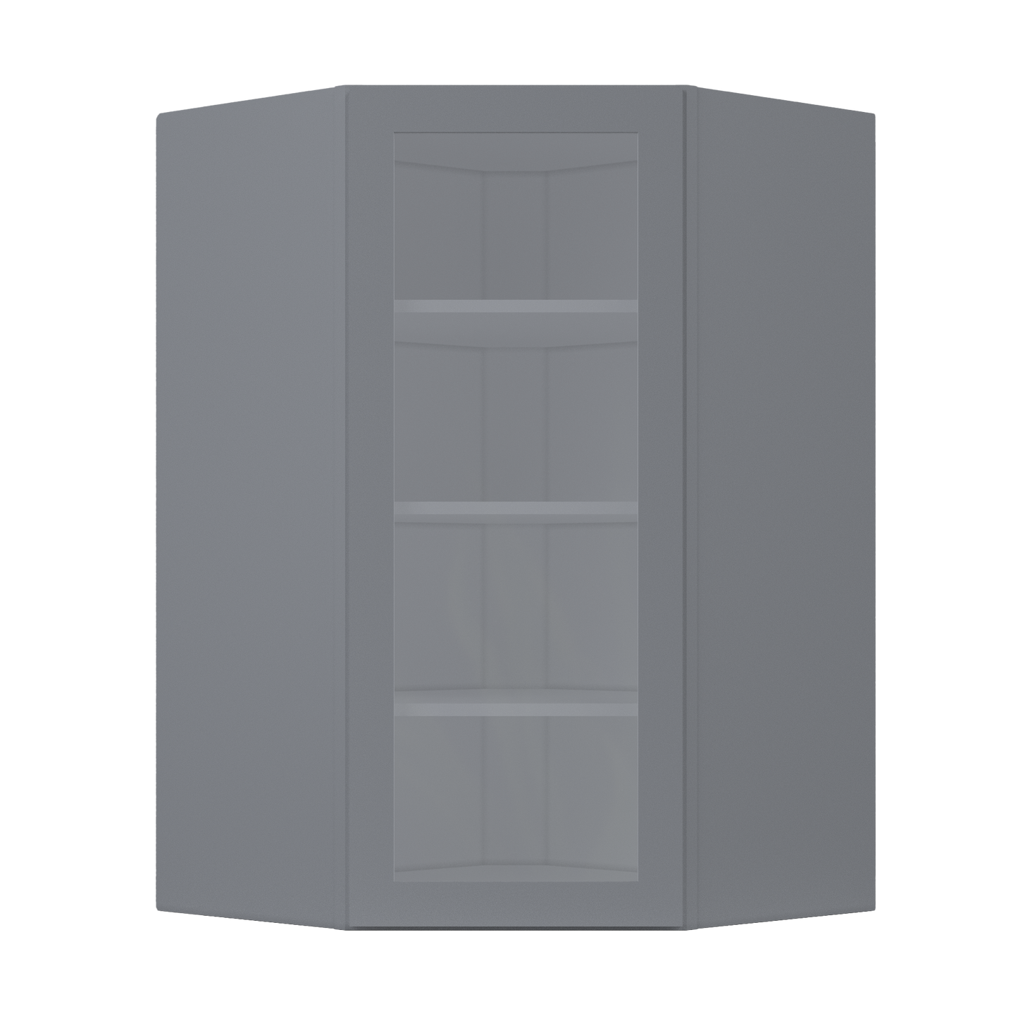 Frosted Glass Diagonal Corner Wall Kitchen Cabinet DCMD2742 Colonial Gray LessCare 27 in. width 42 in. height 15 in.