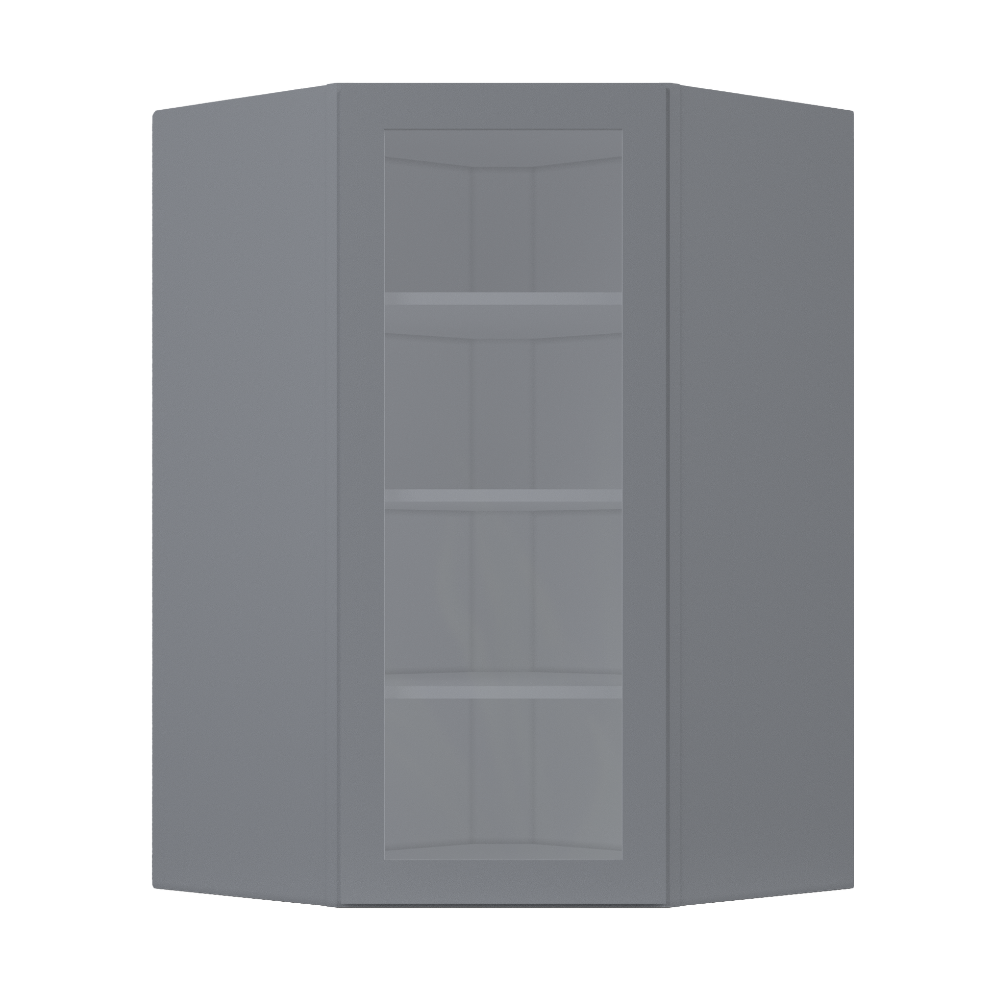 Frosted Glass Diagonal Corner Wall Kitchen Cabinet DCMD2742 Colonial Gray LessCare 27 in. width 42 in. height 15 in.