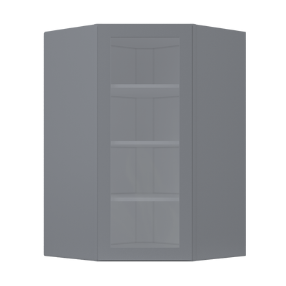 Frosted Glass Diagonal Corner Wall Kitchen Cabinet DCMD2742 Colonial Gray LessCare 27 in. width 42 in. height 15 in.