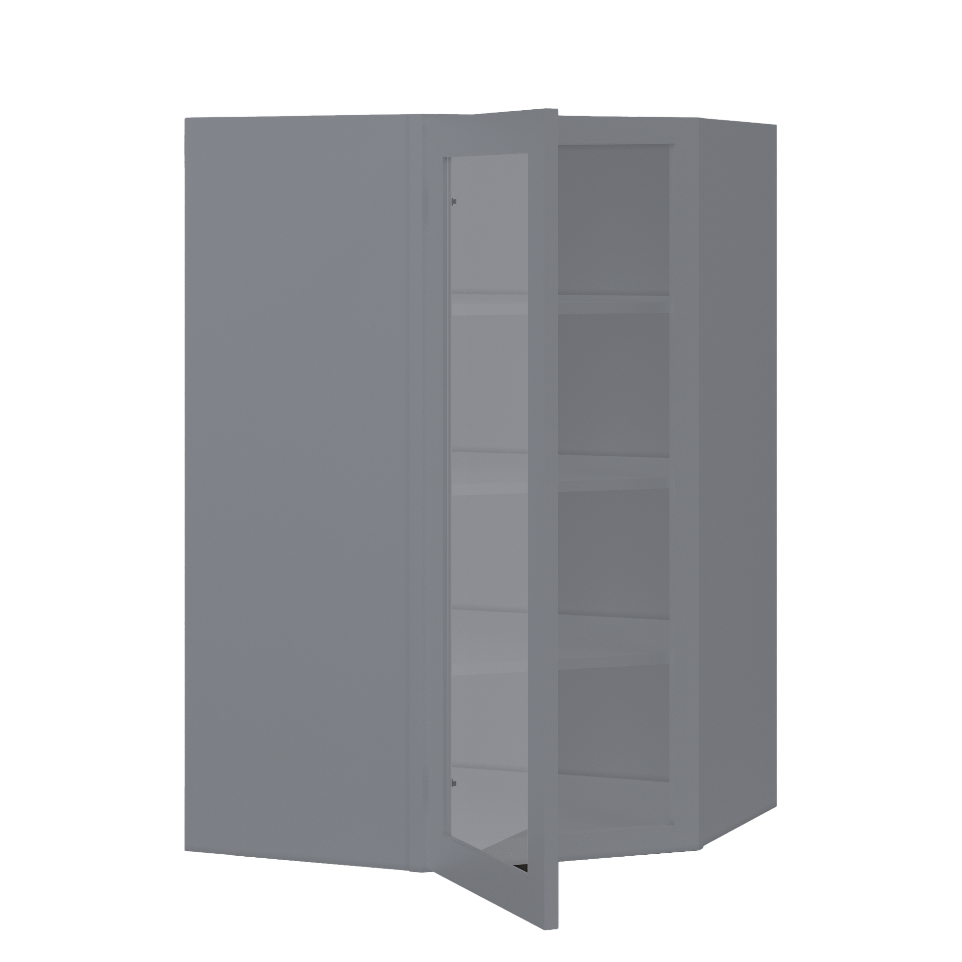 Frosted Glass Diagonal Corner Wall Kitchen Cabinet DCMD2742 Colonial Gray LessCare 27 in. width 42 in. height 15 in.