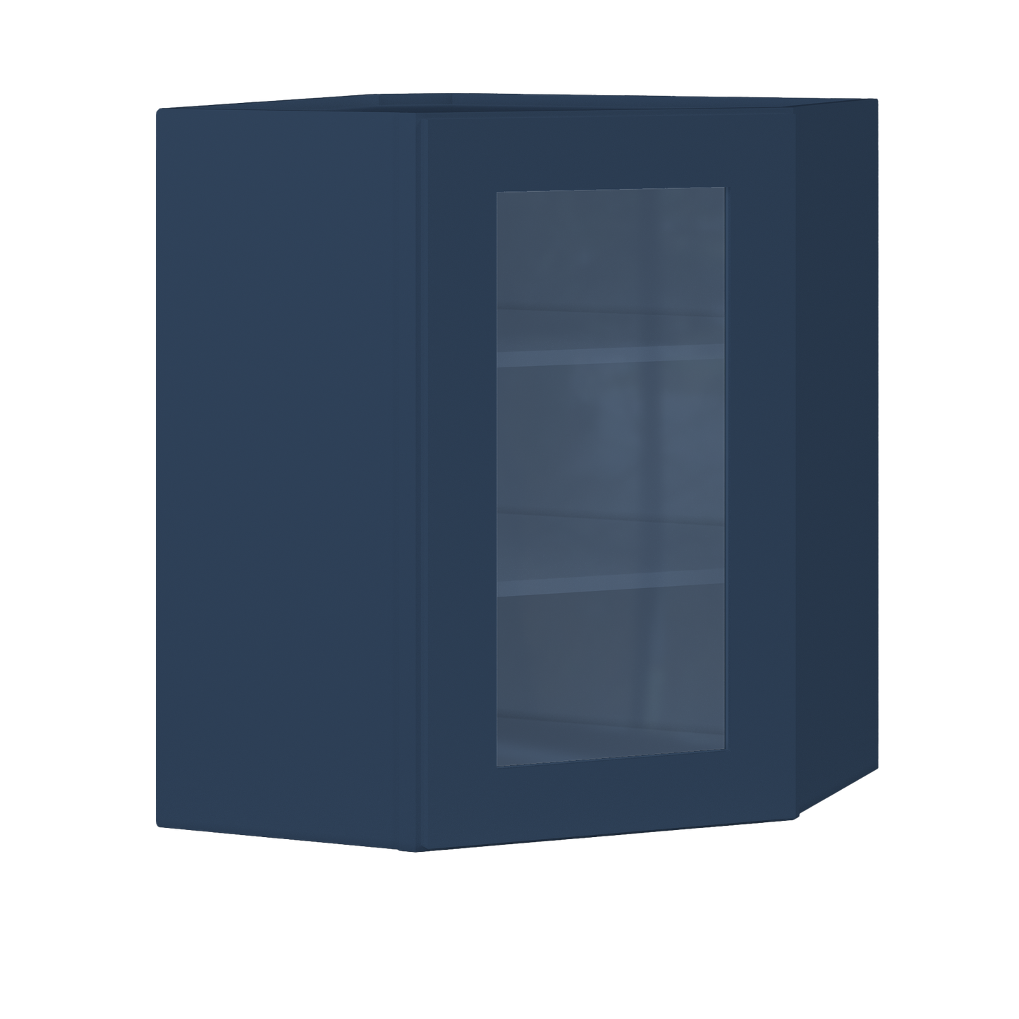 Frosted Glass Door Diagonal Corner Wall Kitchen Cabinet DCMD2430 Danbury Blue LessCare 24 in. width 30 in. height 12