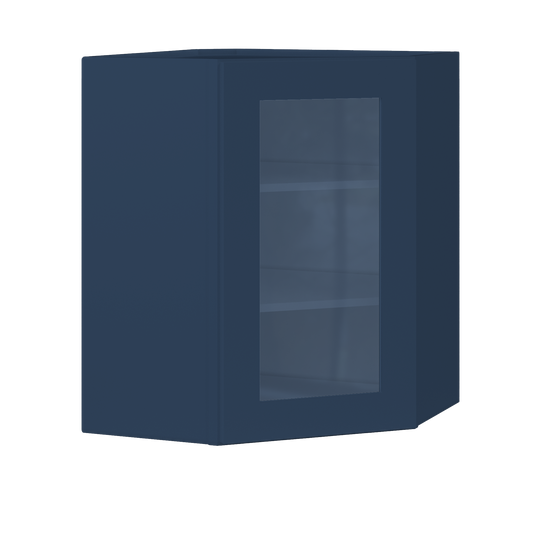 Frosted Glass Door Diagonal Corner Wall Kitchen Cabinet DCMD2430 Danbury Blue LessCare 24 in. width 30 in. height 12