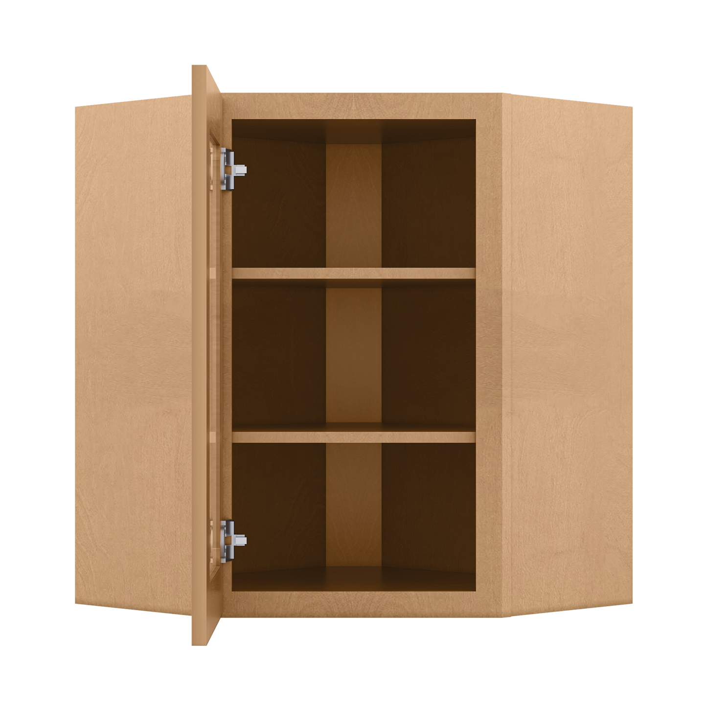 Frosted Glass Door Diagonal Corner Wall Kitchen Cabinet DCMD2430 Shaker Toffee LessCare 24 in. width 30 in. height 12