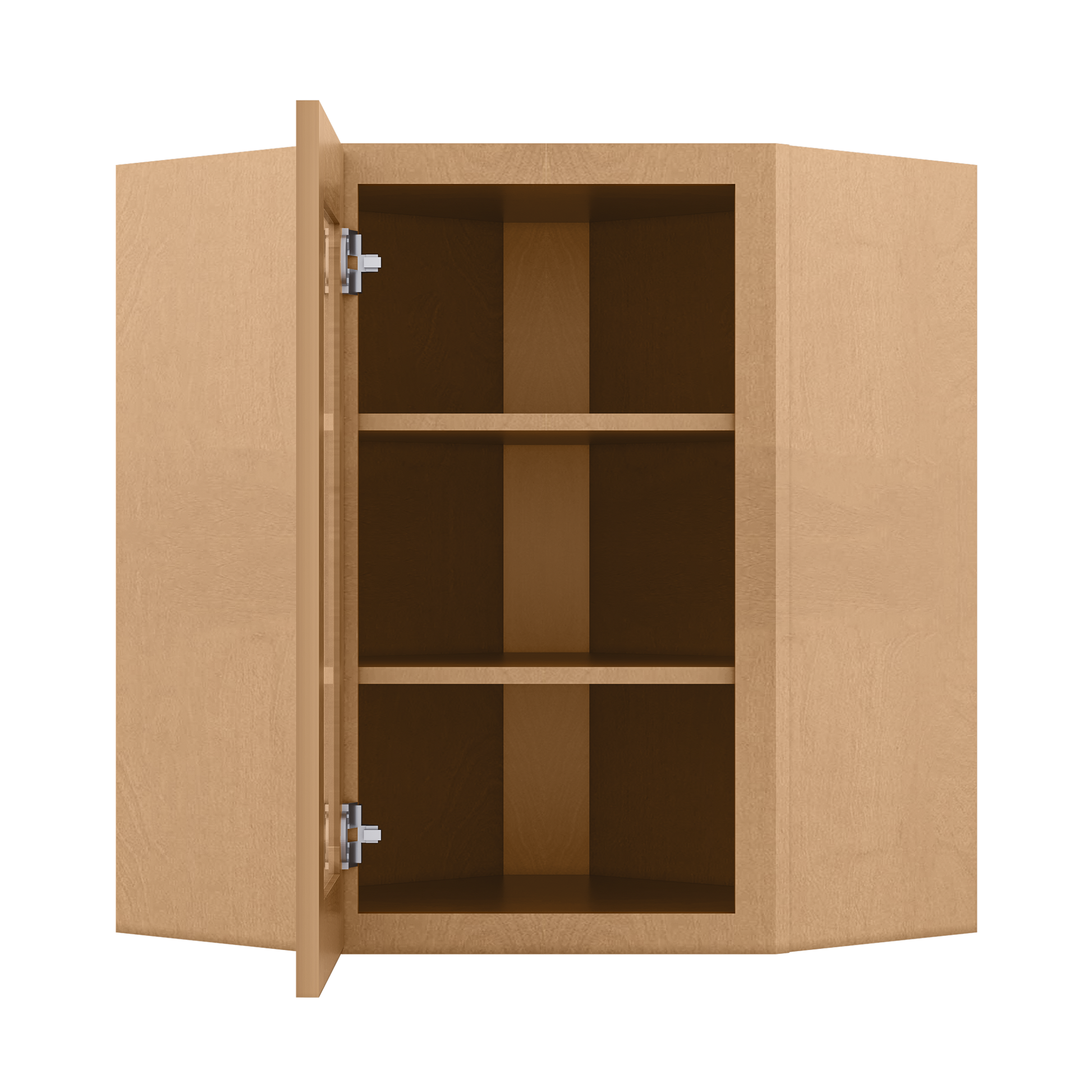 Frosted Glass Door Diagonal Corner Wall Kitchen Cabinet DCMD2430 Shaker Toffee LessCare 24 in. width 30 in. height 12