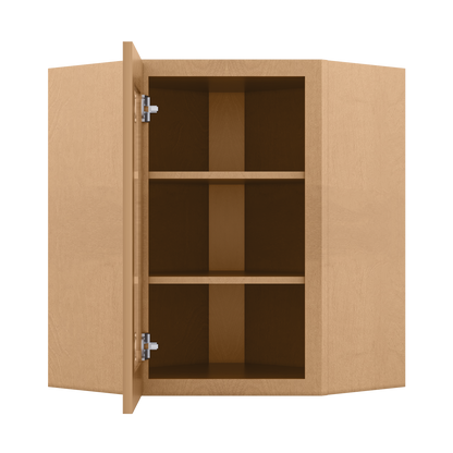 Frosted Glass Door Diagonal Corner Wall Kitchen Cabinet DCMD2430 Shaker Toffee LessCare 24 in. width 30 in. height 12