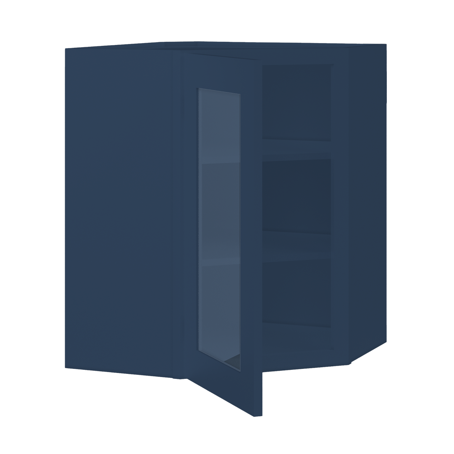 Frosted Glass Door Diagonal Corner Wall Kitchen Cabinet DCMD2430 Danbury Blue LessCare 24 in. width 30 in. height 12