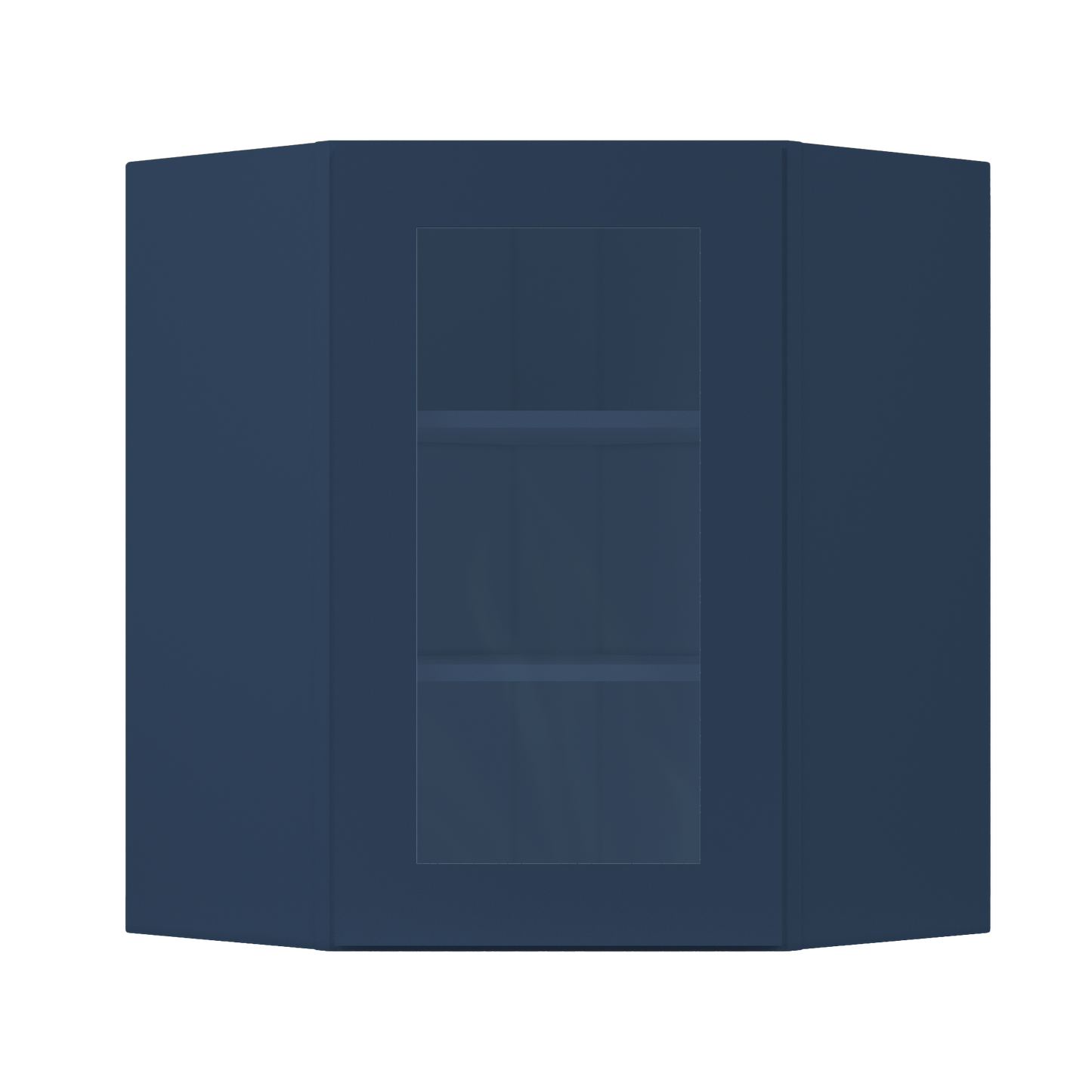 Frosted Glass Door Diagonal Corner Wall Kitchen Cabinet DCMD2430 Danbury Blue LessCare 24 in. width 30 in. height 12