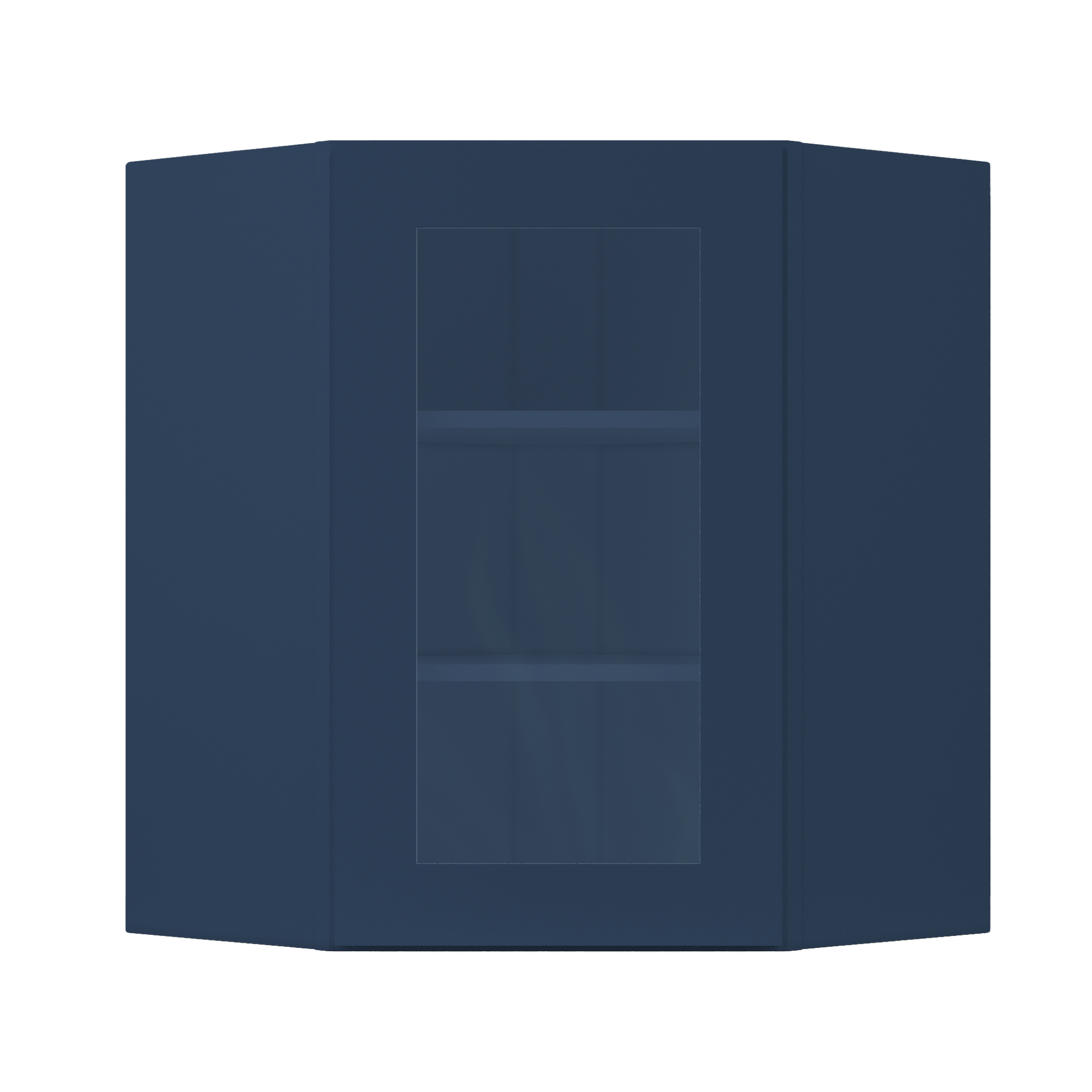 Frosted Glass Door Diagonal Corner Wall Kitchen Cabinet DCMD2430 Danbury Blue LessCare 24 in. width 30 in. height 12