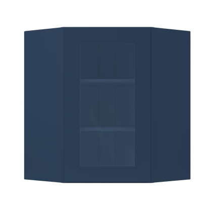 Frosted Glass Door Diagonal Corner Wall Kitchen Cabinet DCMD2430 Danbury Blue LessCare 24 in. width 30 in. height 12