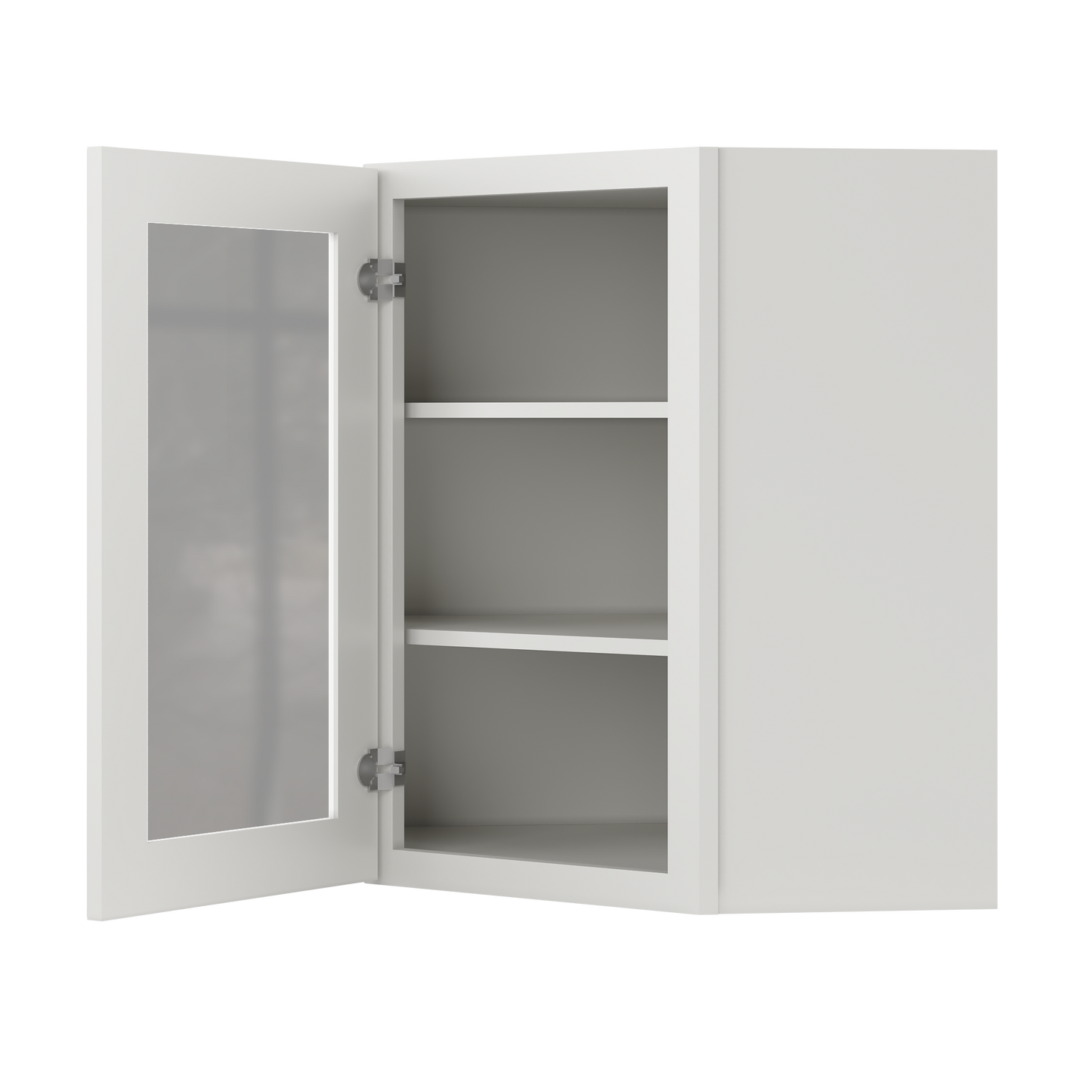 Frosted Glass Door Diagonal Corner Wall Kitchen Cabinet DCMD2430 Milan Pearl 24 in. width 30 in. height 12 in. depth