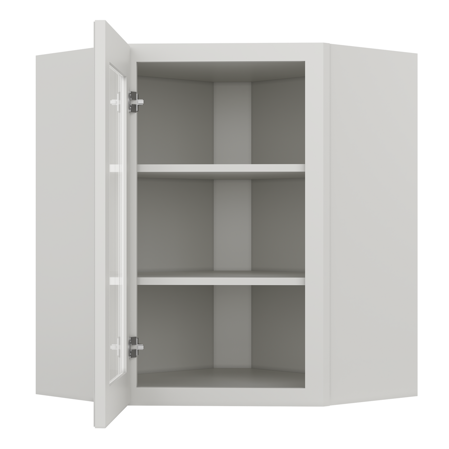 Frosted Glass Door Diagonal Corner Wall Kitchen Cabinet DCMD2430 Milan Pearl 24 in. width 30 in. height 12 in. depth