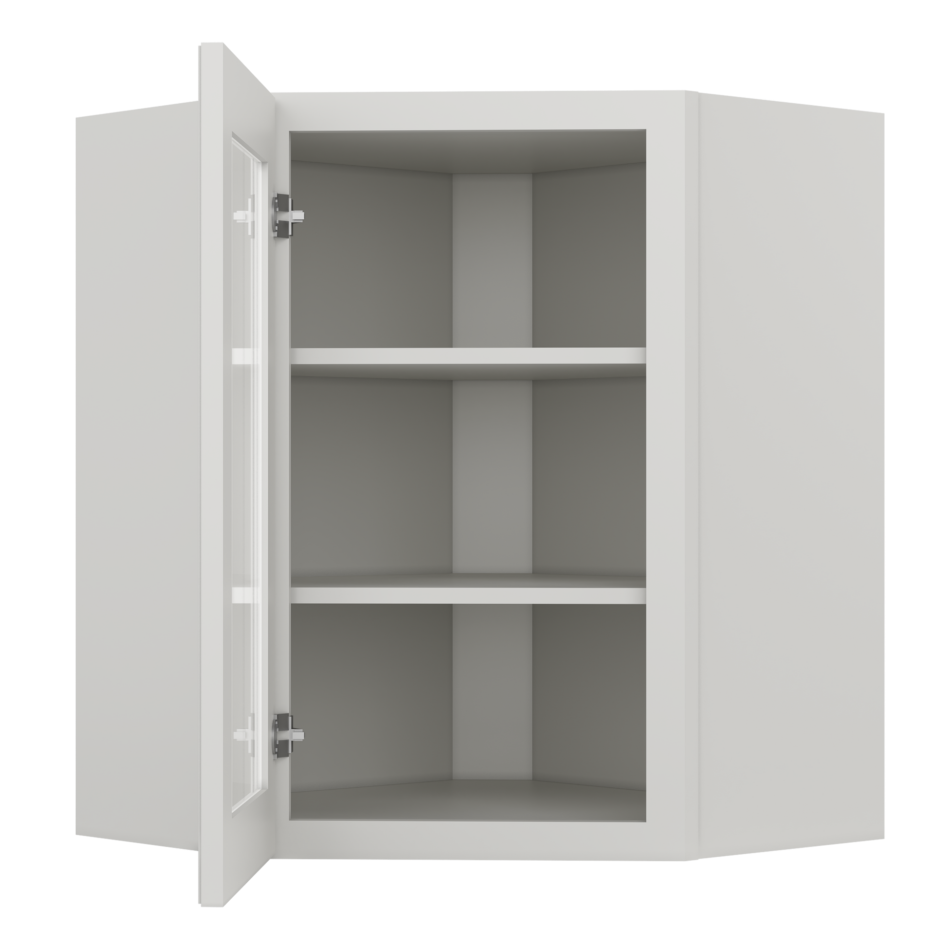 Frosted Glass Door Diagonal Corner Wall Kitchen Cabinet DCMD2430 Milan Pearl 24 in. width 30 in. height 12 in. depth