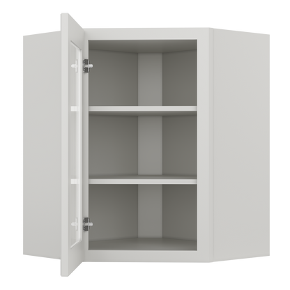 Frosted Glass Door Diagonal Corner Wall Kitchen Cabinet DCMD2430 Milan Pearl 24 in. width 30 in. height 12 in. depth