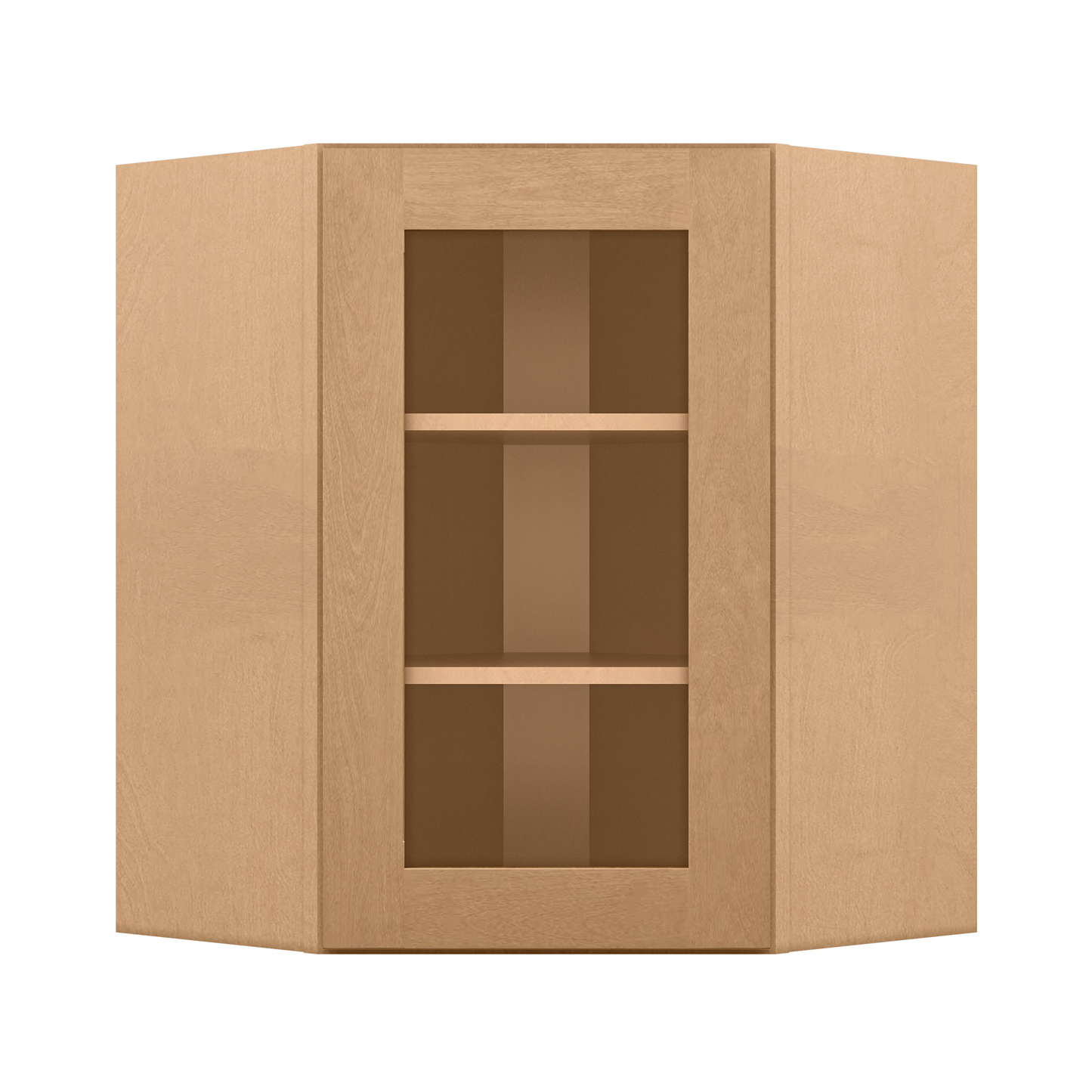 Frosted Glass Door Diagonal Corner Wall Kitchen Cabinet DCMD2430 Shaker Toffee LessCare 24 in. width 30 in. height 12