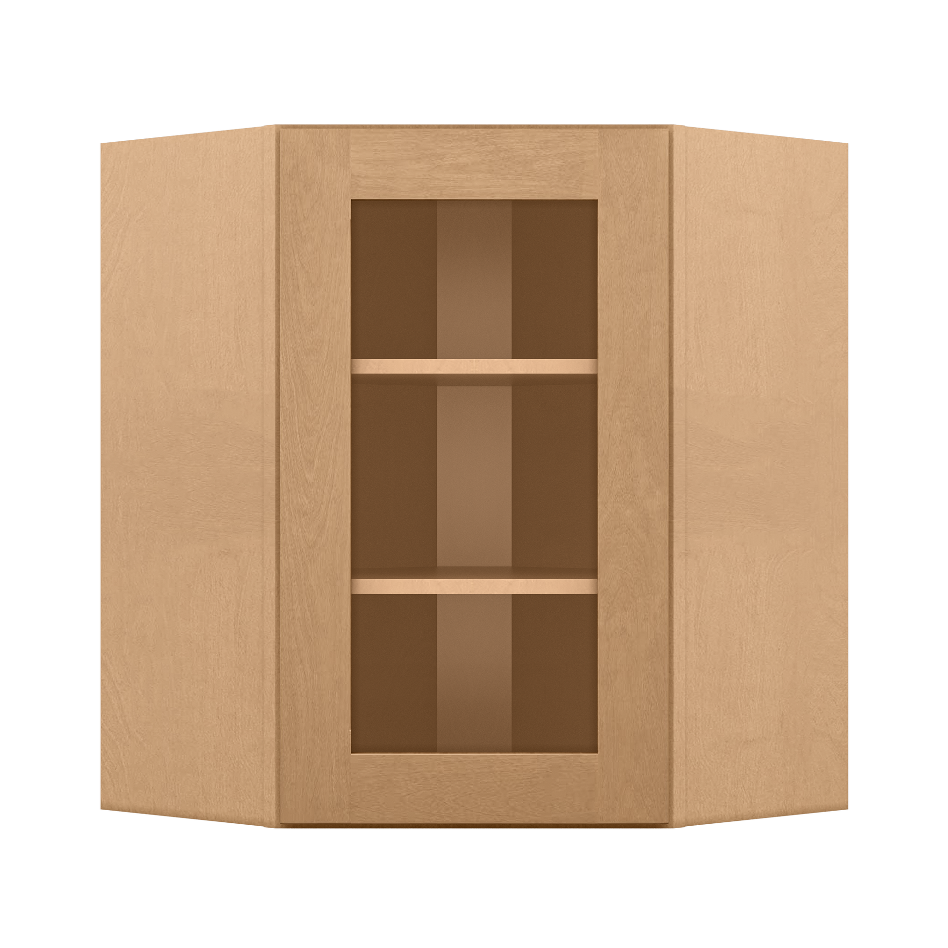 Frosted Glass Door Diagonal Corner Wall Kitchen Cabinet DCMD2430 Shaker Toffee LessCare 24 in. width 30 in. height 12