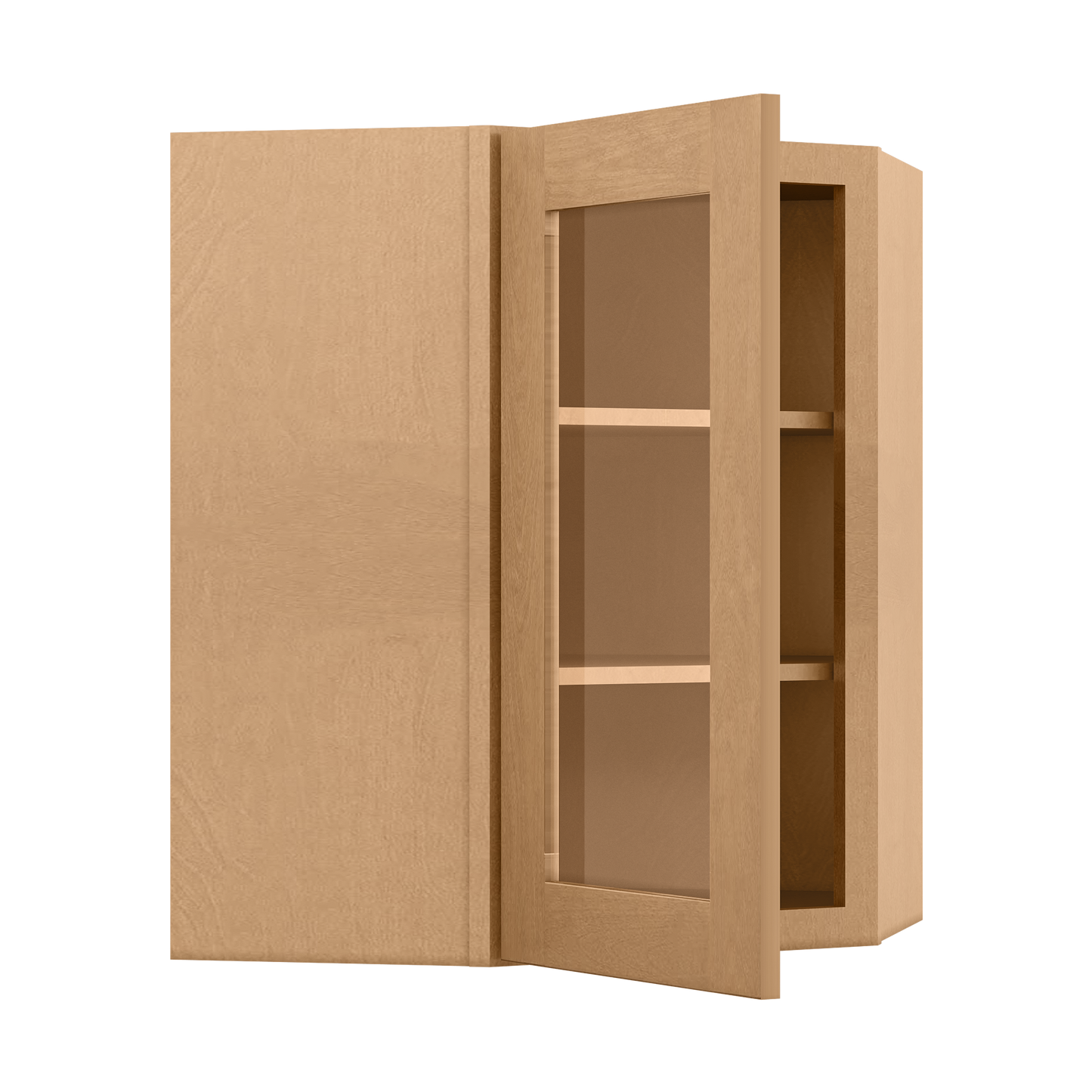 Frosted Glass Door Diagonal Corner Wall Kitchen Cabinet DCMD2430 Shaker Toffee LessCare 24 in. width 30 in. height 12
