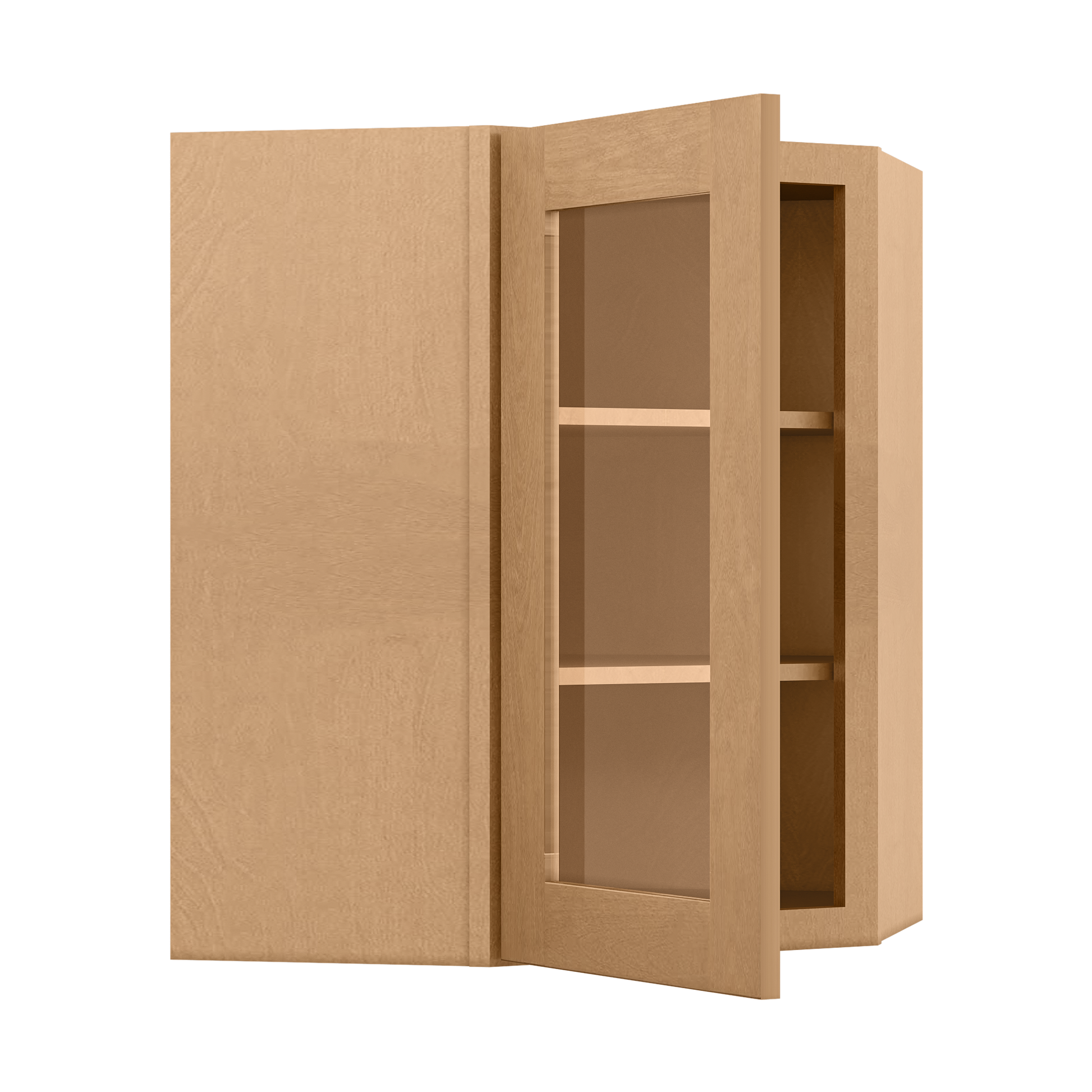 Frosted Glass Door Diagonal Corner Wall Kitchen Cabinet DCMD2430 Shaker Toffee LessCare 24 in. width 30 in. height 12
