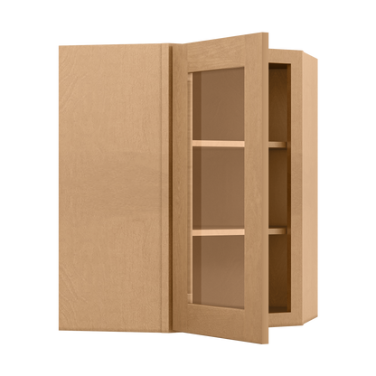 Frosted Glass Door Diagonal Corner Wall Kitchen Cabinet DCMD2430 Shaker Toffee LessCare 24 in. width 30 in. height 12
