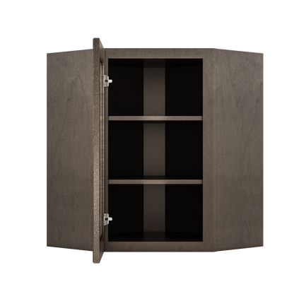 Frosted Glass Door Diagonal Corner Wall Kitchen Cabinet DCMD2430 Milan Slate 24 in. width 30 in. height 12 in. depth
