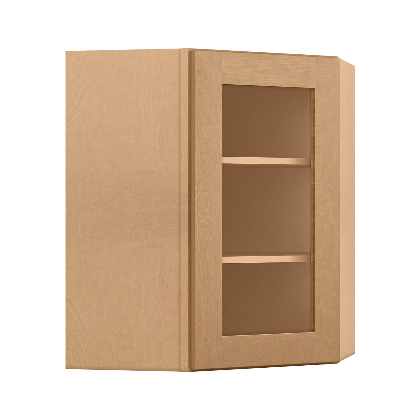 Frosted Glass Door Diagonal Corner Wall Kitchen Cabinet DCMD2430 Shaker Toffee LessCare 24 in. width 30 in. height 12