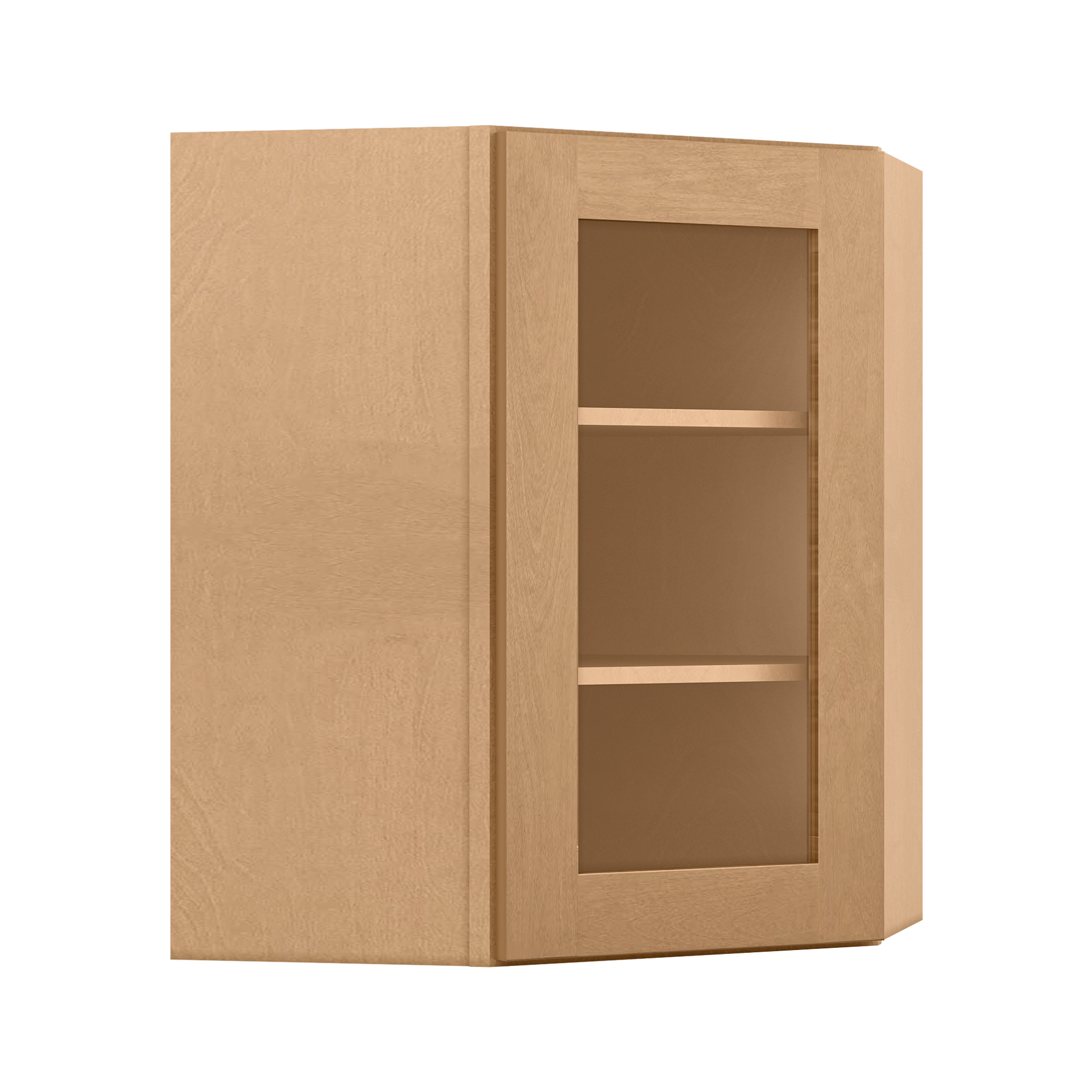 Frosted Glass Door Diagonal Corner Wall Kitchen Cabinet DCMD2430 Shaker Toffee LessCare 24 in. width 30 in. height 12