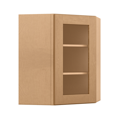 Frosted Glass Door Diagonal Corner Wall Kitchen Cabinet DCMD2430 Shaker Toffee LessCare 24 in. width 30 in. height 12