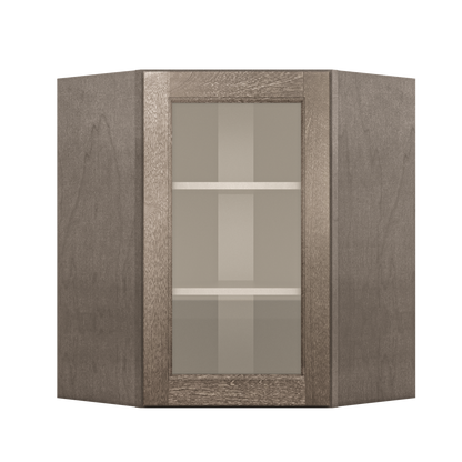 Frosted Glass Door Diagonal Corner Wall Kitchen Cabinet DCMD2430 Milan Slate 24 in. width 30 in. height 12 in. depth