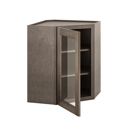 Frosted Glass Door Diagonal Corner Wall Kitchen Cabinet DCMD2430 Milan Slate 24 in. width 30 in. height 12 in. depth