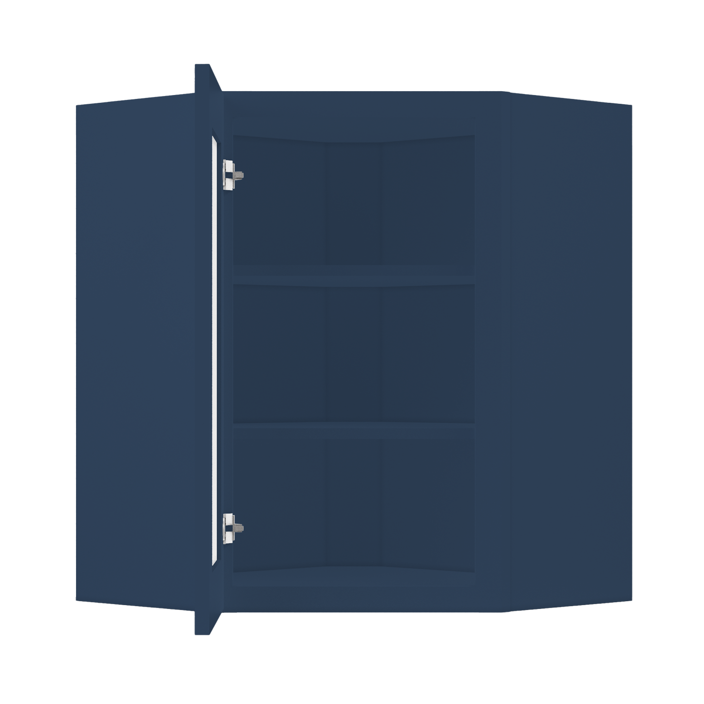 Frosted Glass Door Diagonal Corner Wall Kitchen Cabinet DCMD2430 Danbury Blue LessCare 24 in. width 30 in. height 12