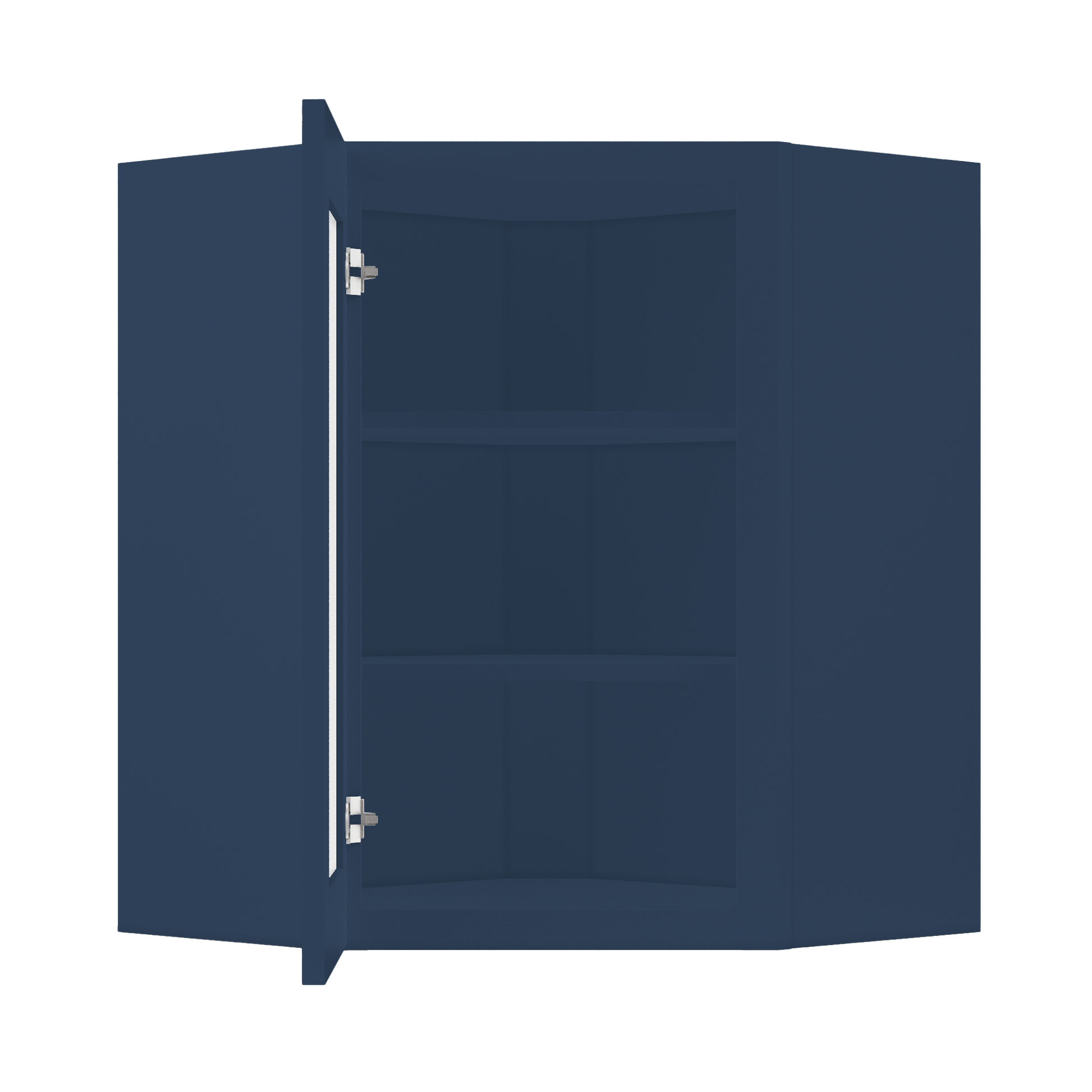 Frosted Glass Door Diagonal Corner Wall Kitchen Cabinet DCMD2430 Danbury Blue LessCare 24 in. width 30 in. height 12